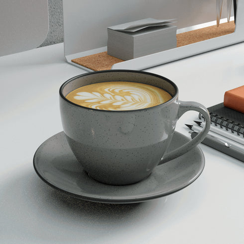 Grey Marble Cappuccino Cup Saucer Set Of 2 - The Earth Store - Cup Sets